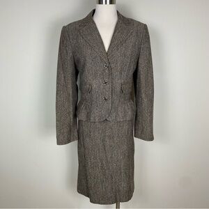 Sag Harbor Jacket & Skirt Set Speckled Brown Size‎ 12 Notched Lapel Midi Length